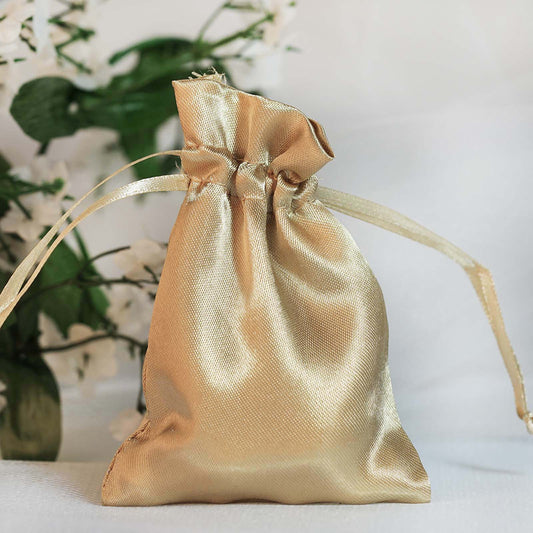 12 Pack 3" Champagne Satin Drawstring Wedding Party Favor Gift Bags